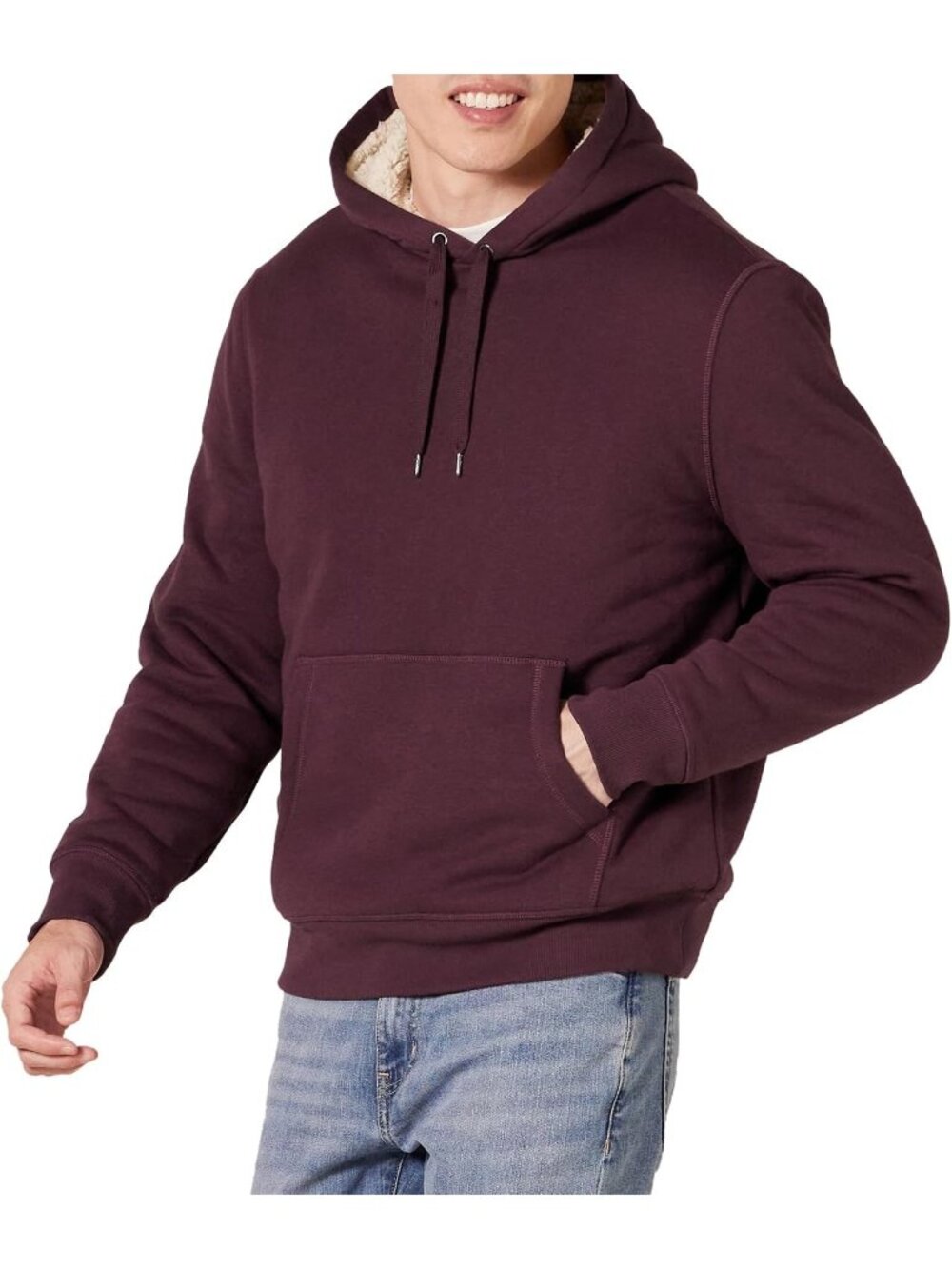 Amazon Essentials Men's Burgundy Regular Fit Sherpa Lined Pullover Hoodies